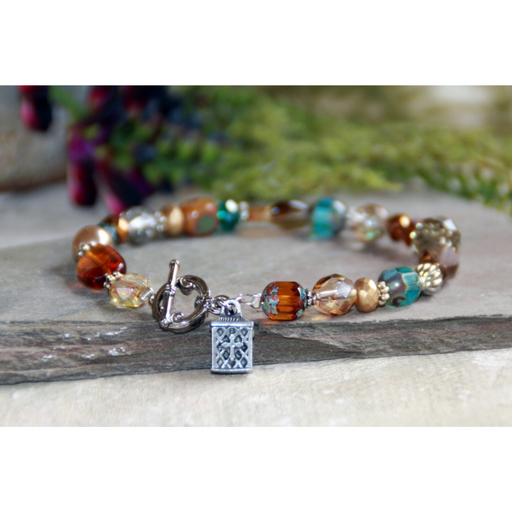 Multi-Colored Crystals and Glass Prayer Box Bracelet