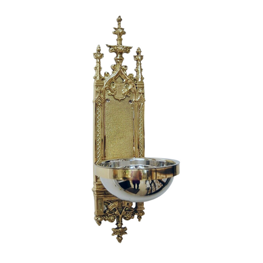 Gothic Wall Hung Holy Water Font Solid polished brass construction.
