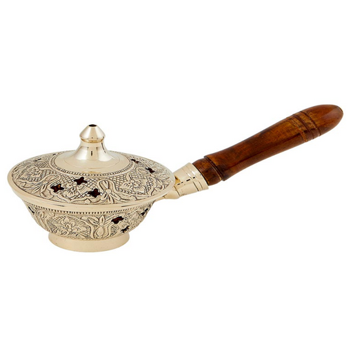 7" L Ornate Incense Burner with Wood Handle