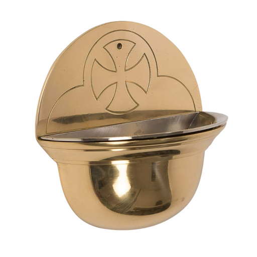 Traditional Solid Brass Wall Hung Holy Water Font with Aluminum Liner