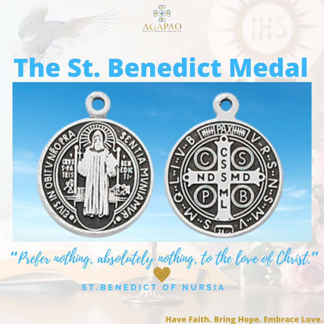 Latin and English exorcism prayer on St. Benedict's Medal. I wear