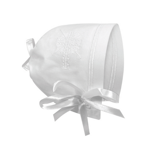 0-12 Months Cross Baptism White Baby Bonnet Cap to be used for baptism or a perfect gift for the baby on any occasion