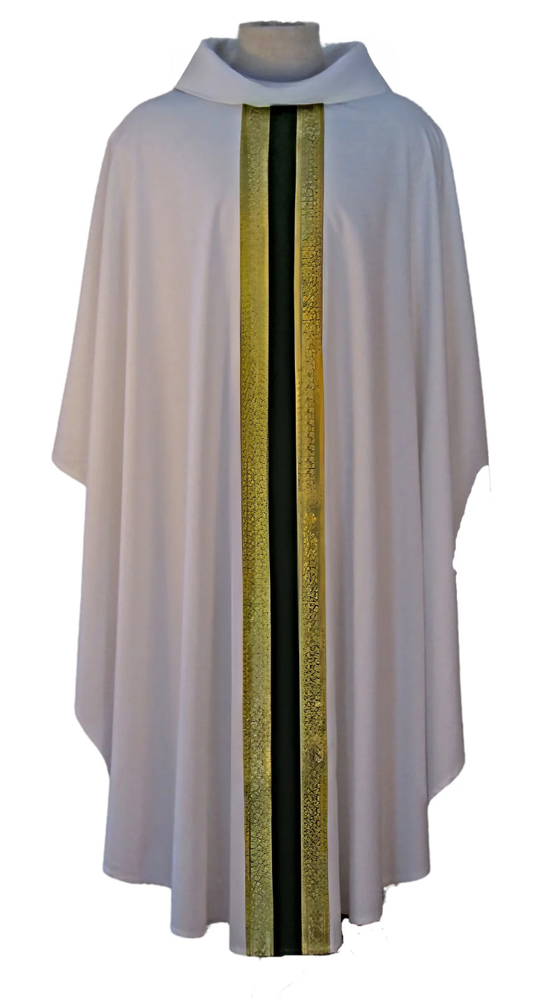 075V Gold Velveteen Orphrey Chasuble on Prabhu Fabric with Optional Collar
