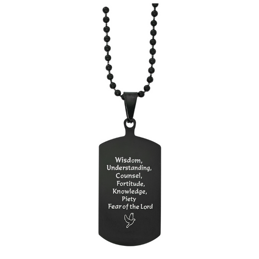 1.75" Seven Gifts Gifts of the Holy Spirit Dog Tag with Stainless Steel Ball Chain Necklace