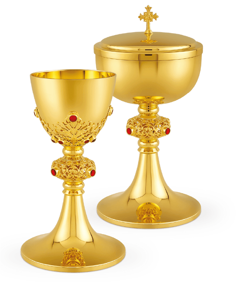 24K Gold Ciborium with Red Accent Stones