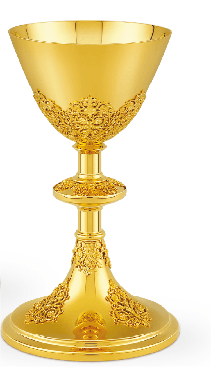 24K Gold Catholic Chalice & Deep Well Paten Set with Case
