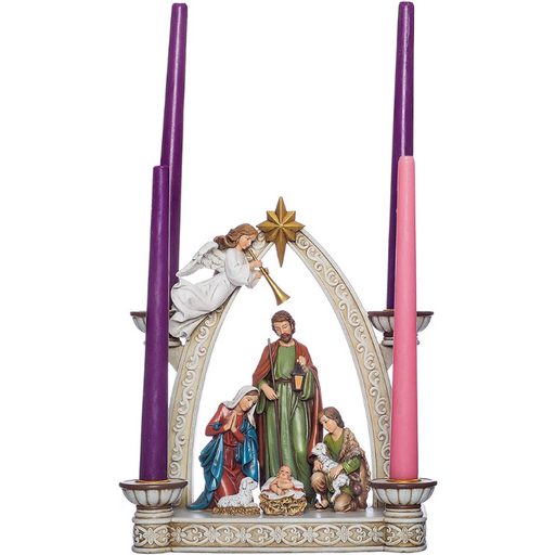 10.25"H Nativity Advent Holy Family with Shepherd Sheep and Angel Candleholder