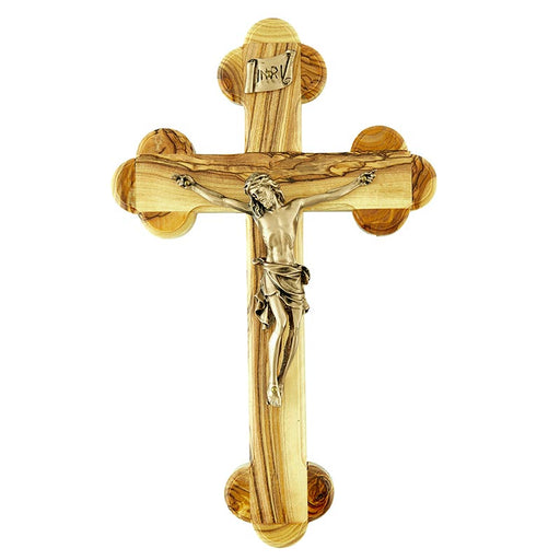 10.75" Budded Wooden Crucifix - Antique Gold Finish Corpus