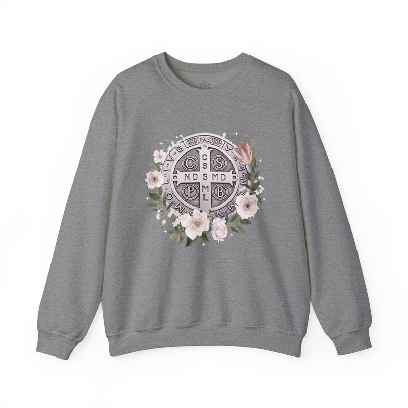 Benedictine Medal Crewneck Sweatshirt – Catholic Faith Floral