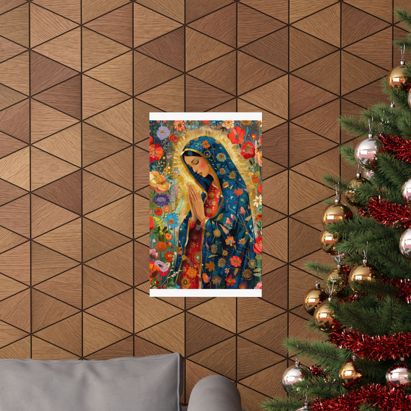 Matte Vertical Posters - Floral Mary Illustration for Spiritual Decor