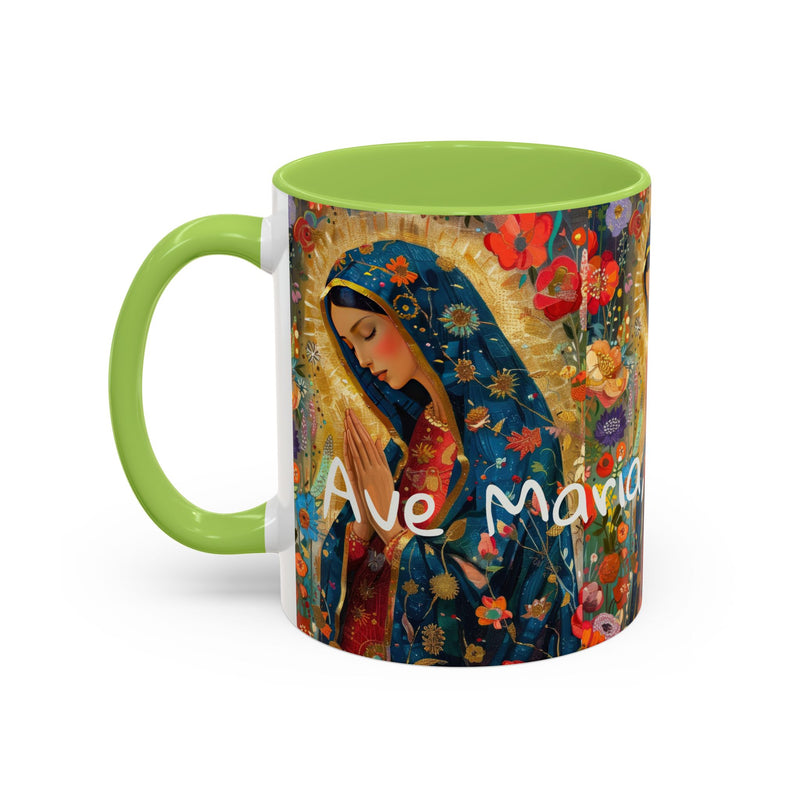Our Lady Accent Coffee Mug – Ave Maria Gratia Plena Prayer Design (11/15oz)
