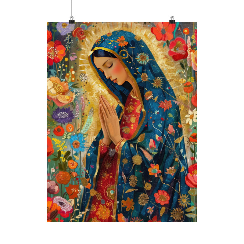 Matte Vertical Posters - Floral Mary Illustration for Spiritual Decor