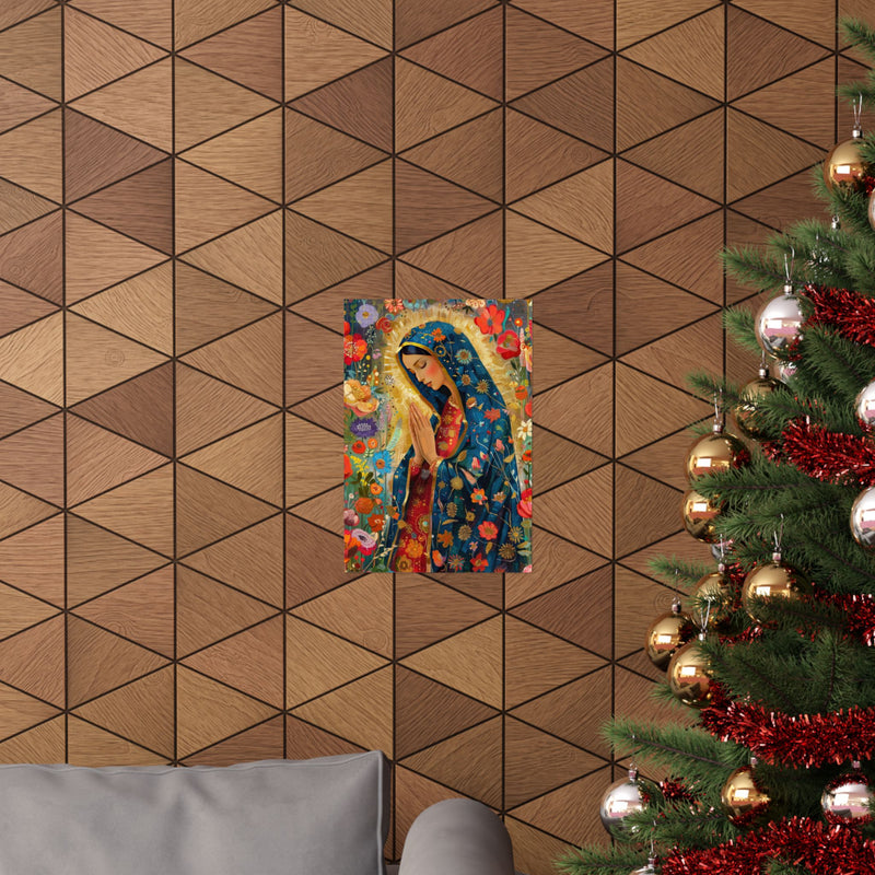 Matte Vertical Posters - Floral Mary Illustration for Spiritual Decor