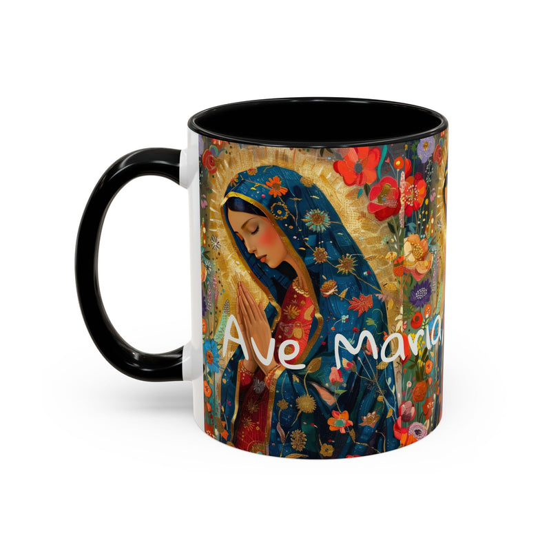 Our Lady Accent Coffee Mug – Ave Maria Gratia Plena Prayer Design (11/15oz)