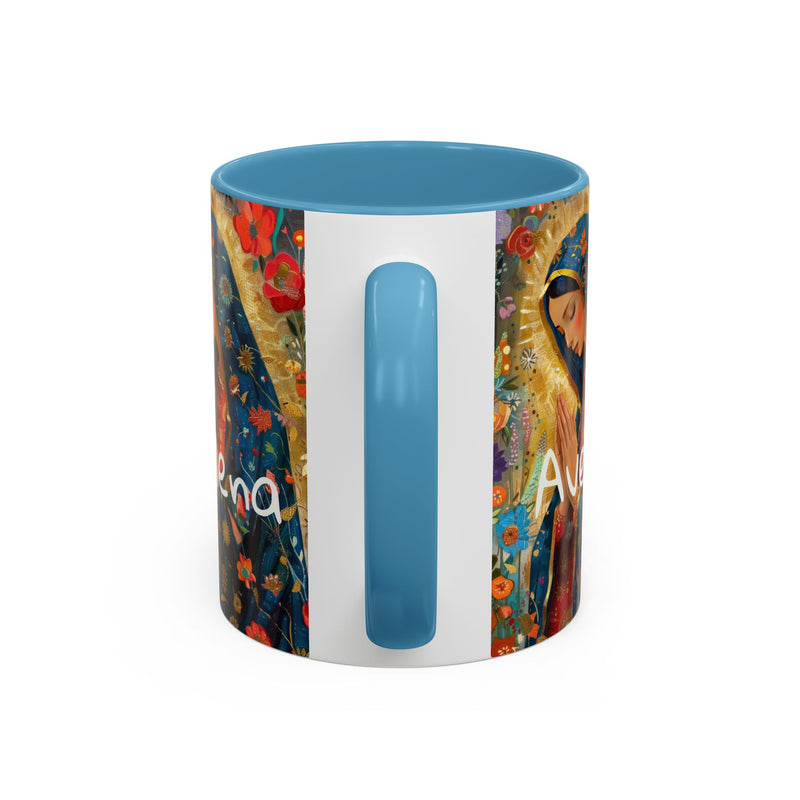 Our Lady Accent Coffee Mug – Ave Maria Gratia Plena Prayer Design (11/15oz)