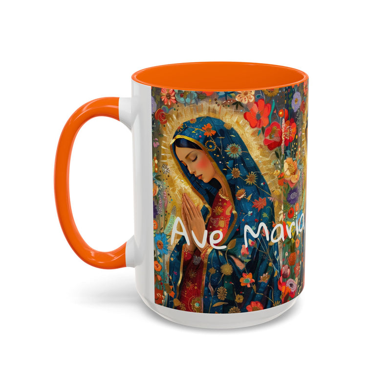 Our Lady Accent Coffee Mug – Ave Maria Gratia Plena Prayer Design (11/15oz)