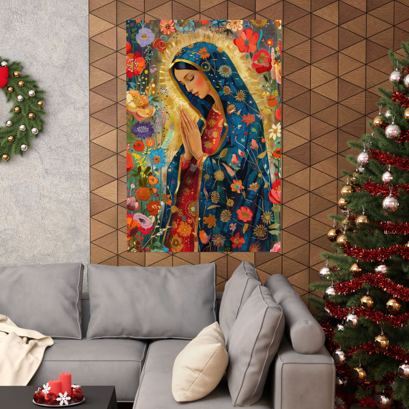 Matte Vertical Posters - Floral Mary Illustration for Spiritual Decor