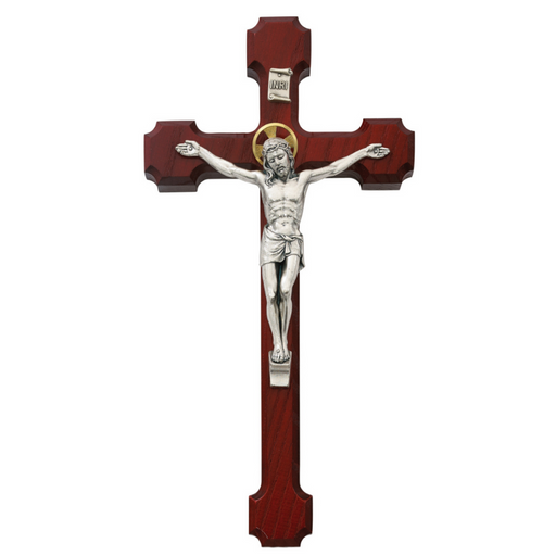 10" Cherry Crucifix with Silver Corpus and Gold Halo