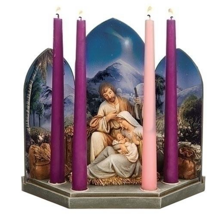 10"H Nativity Advent Holy Family Candle Holder