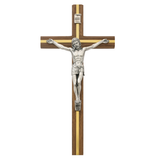 10" Walnut Crucifix with Brass Inlay