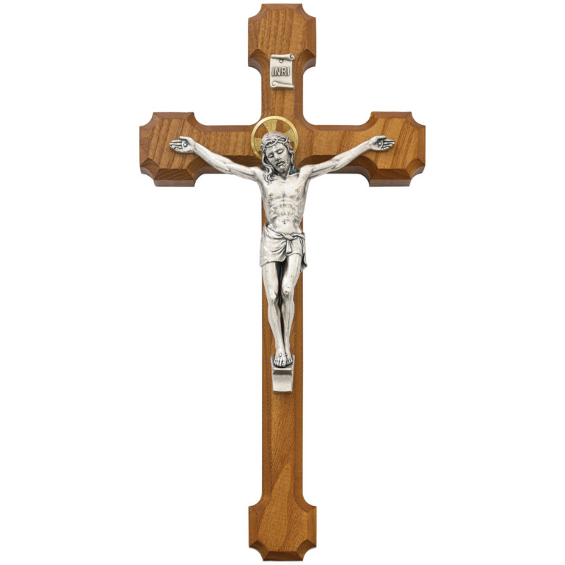 10" Walnut Crucifix with Golden Halo