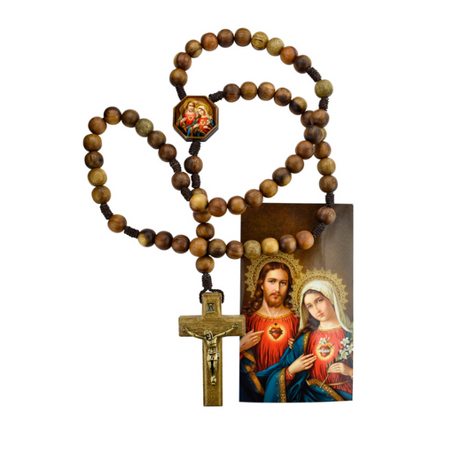10mm Walnut Wood Bead Immaculate/Sacred Heart Rosary