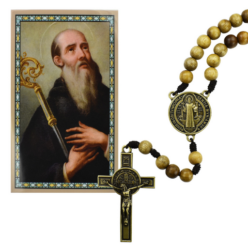 10mm Walnut Wood Beads St. Benedict Rosary