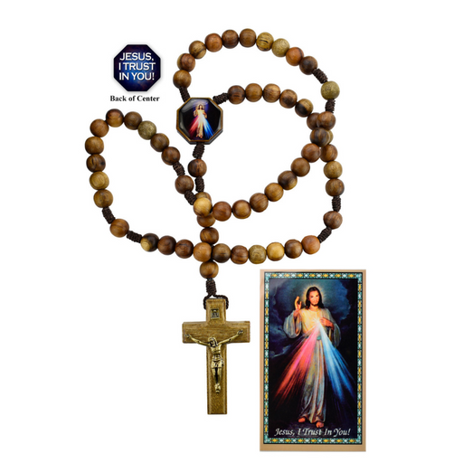 10mm Wood Bead Divine Mercy Rosary