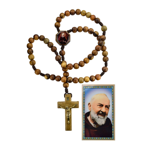 10mm Wood Bead Saint Pio Rosary