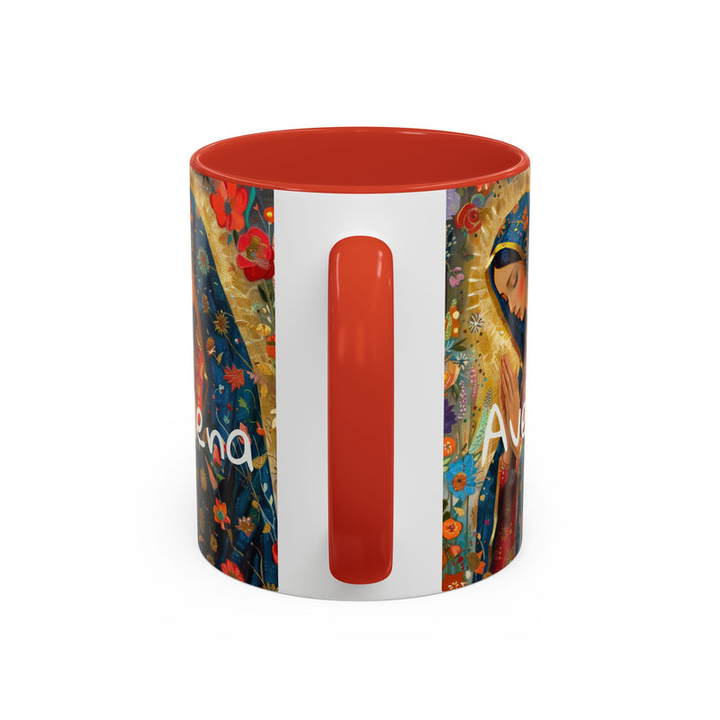 Our Lady Accent Coffee Mug – Ave Maria Gratia Plena Prayer Design (11/15oz)