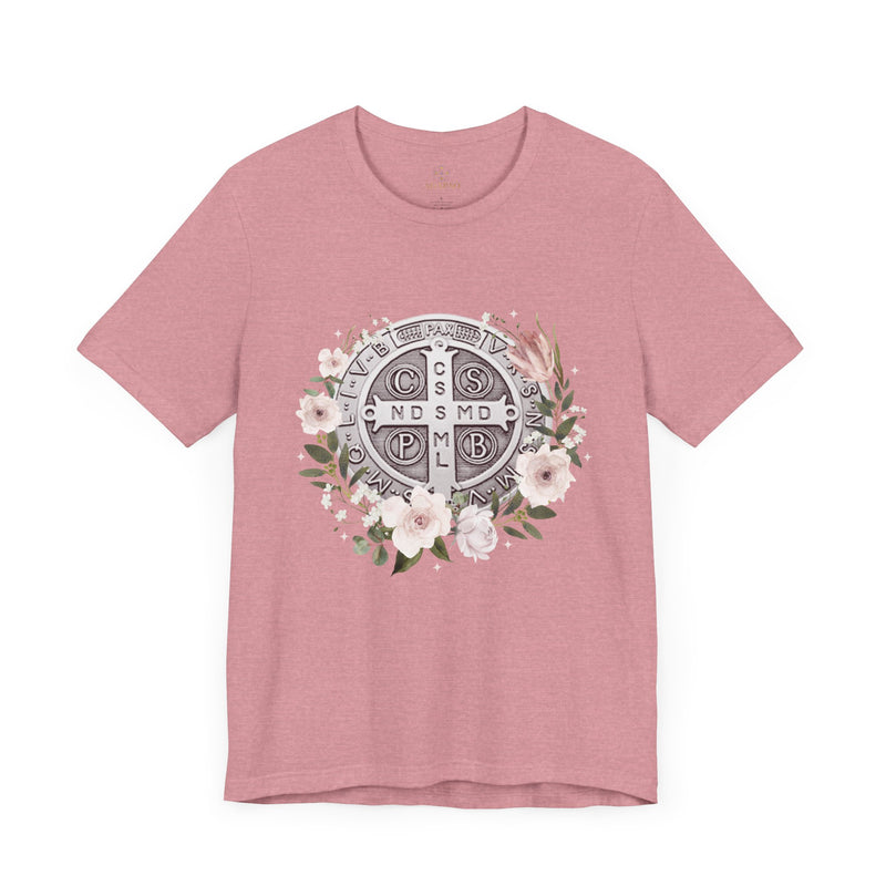 Benedictine Medal T-Shirt – Catholic Faith Floral Tee