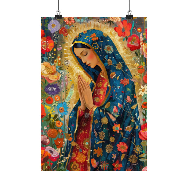 Matte Vertical Posters - Floral Mary Illustration for Spiritual Decor