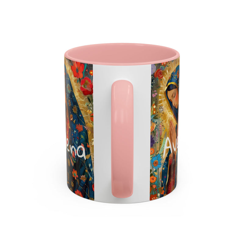 Our Lady Accent Coffee Mug – Ave Maria Gratia Plena Prayer Design (11/15oz)