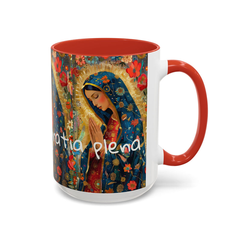 Our Lady Accent Coffee Mug – Ave Maria Gratia Plena Prayer Design (11/15oz)