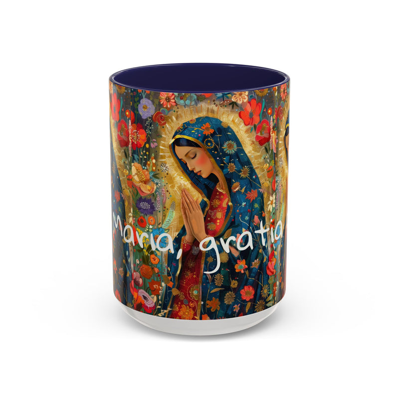 Our Lady Accent Coffee Mug – Ave Maria Gratia Plena Prayer Design (11/15oz)