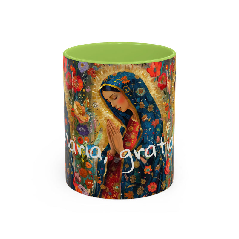Our Lady Accent Coffee Mug – Ave Maria Gratia Plena Prayer Design (11/15oz)