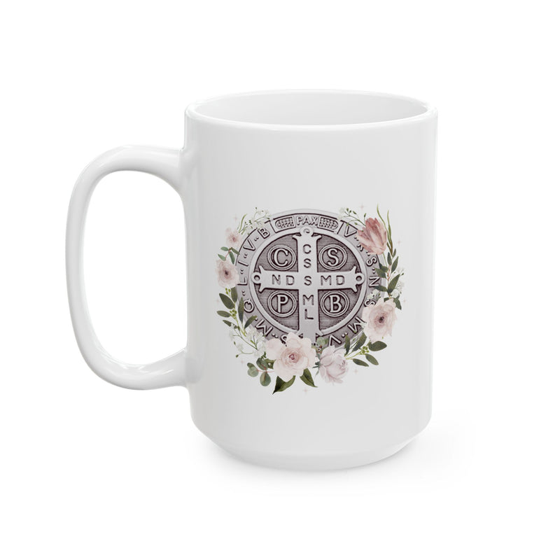 St. Benedict Medal Floral Catholic Coffee Mug