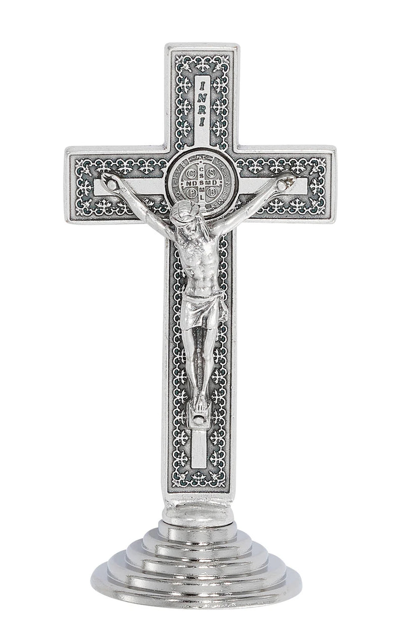 3.5" Silver Ox Standing St. Benedict Crucifix, Boxed – Made in Italy (119-23)