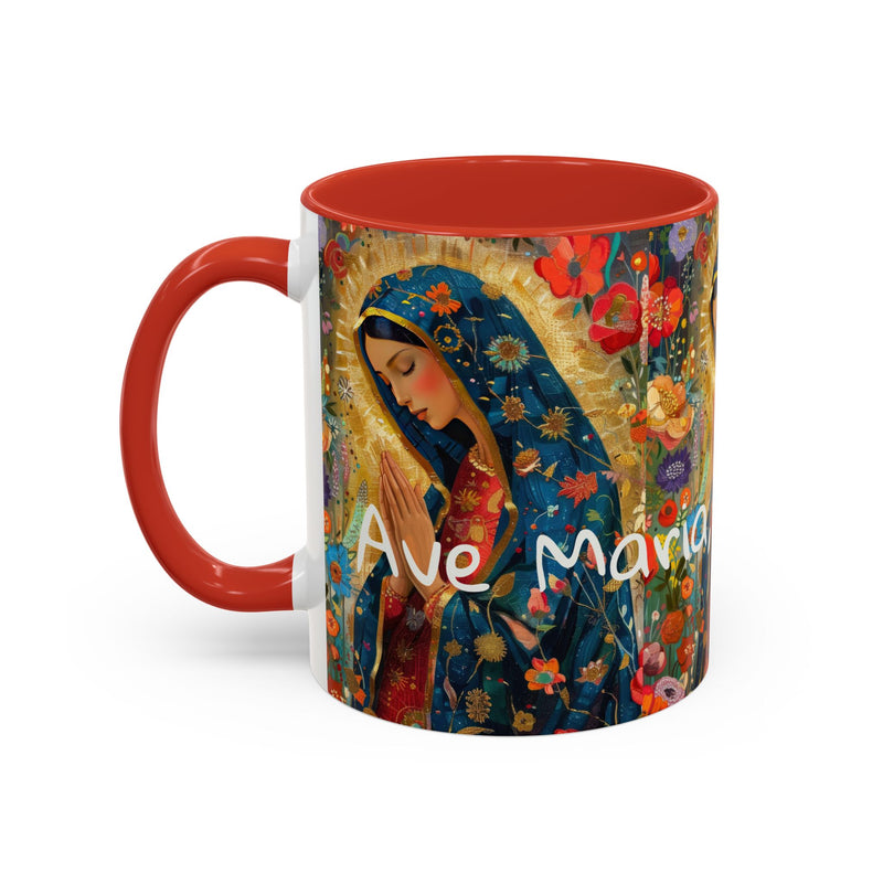 Our Lady Accent Coffee Mug – Ave Maria Gratia Plena Prayer Design (11/15oz)