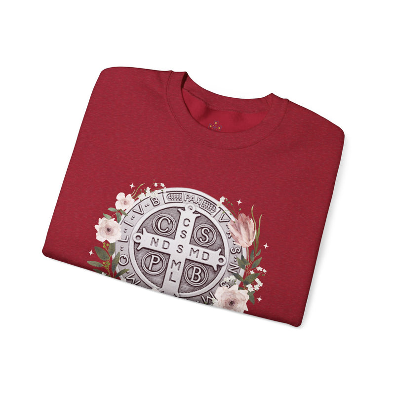Benedictine Medal Crewneck Sweatshirt – Catholic Faith Floral