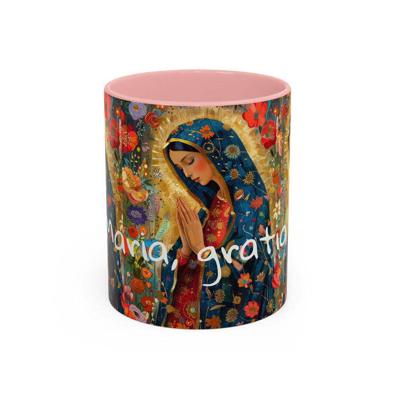 Our Lady Accent Coffee Mug – Ave Maria Gratia Plena Prayer Design (11/15oz)