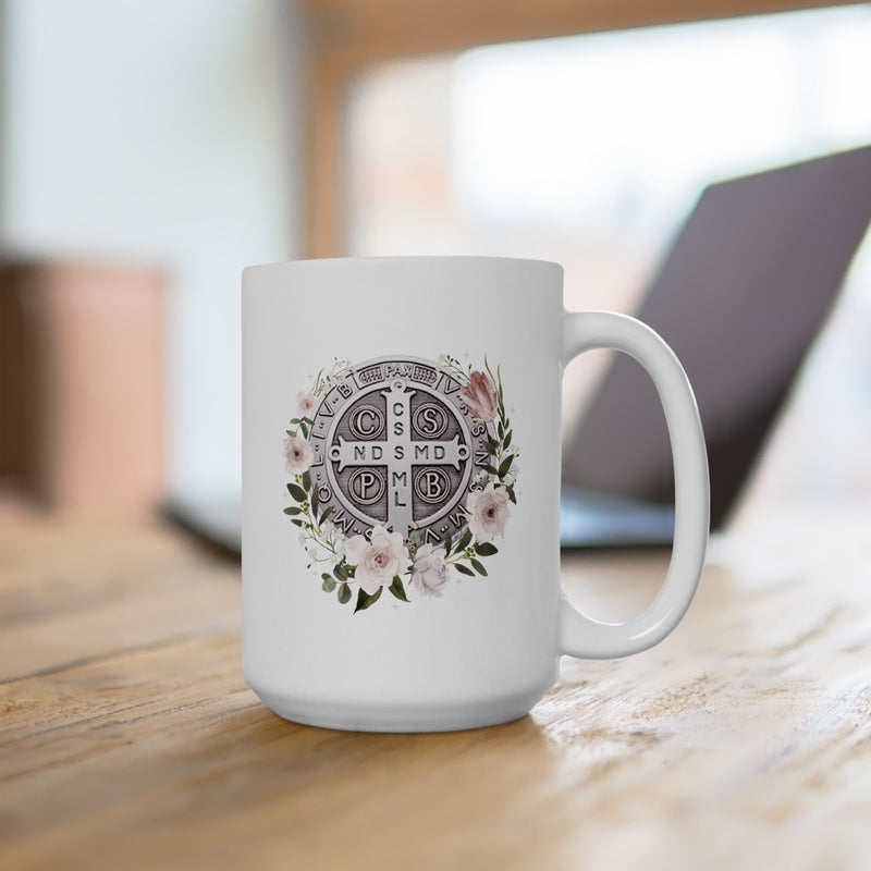 St. Benedict Medal Floral Catholic Coffee Mug