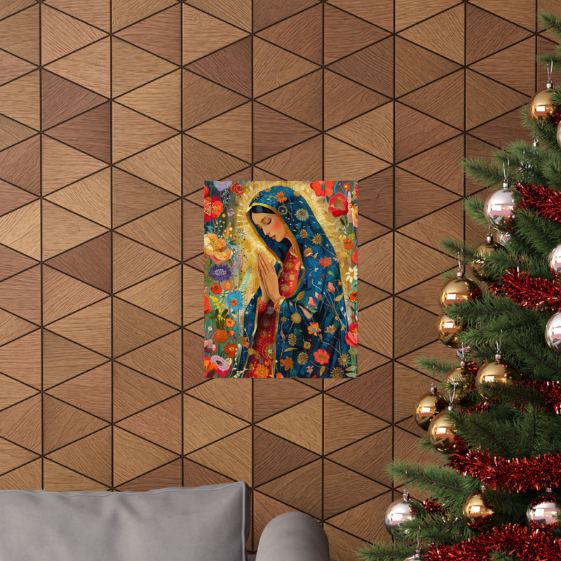 Matte Vertical Posters - Floral Mary Illustration for Spiritual Decor