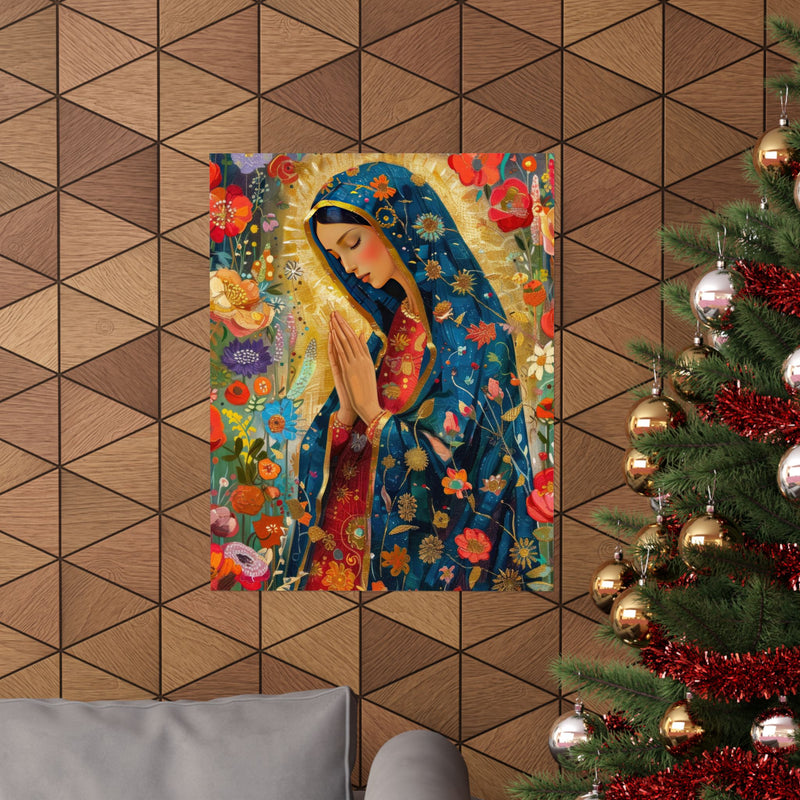 Matte Vertical Posters - Floral Mary Illustration for Spiritual Decor