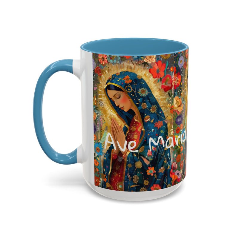 Our Lady Accent Coffee Mug – Ave Maria Gratia Plena Prayer Design (11/15oz)