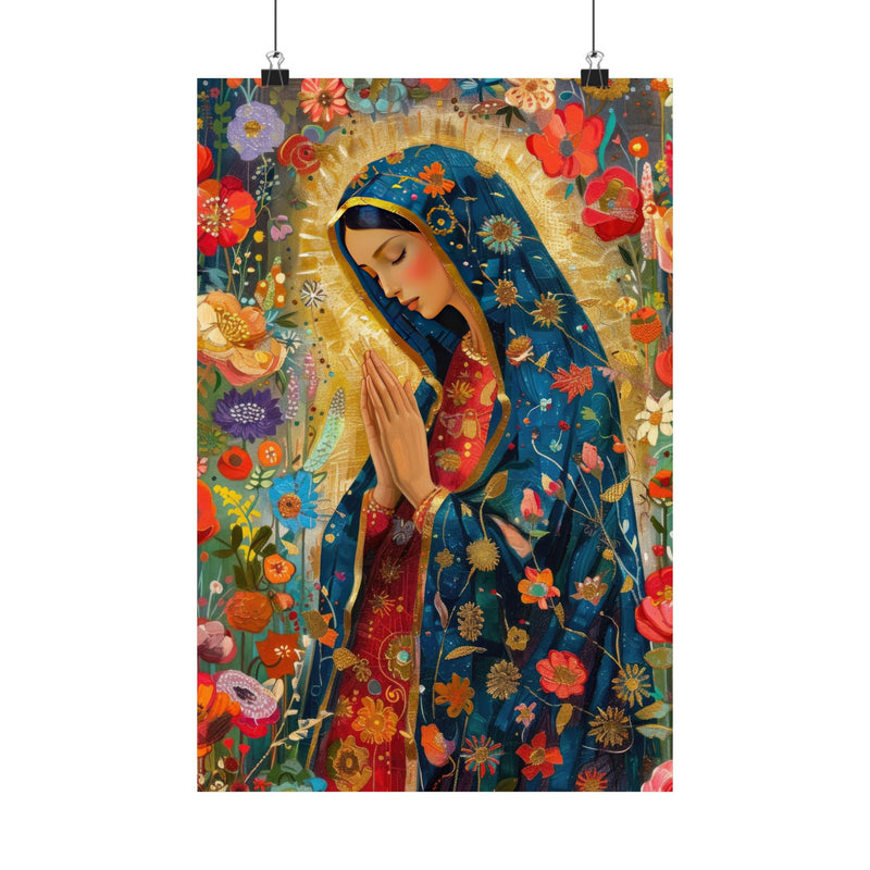 Matte Vertical Posters - Floral Mary Illustration for Spiritual Decor