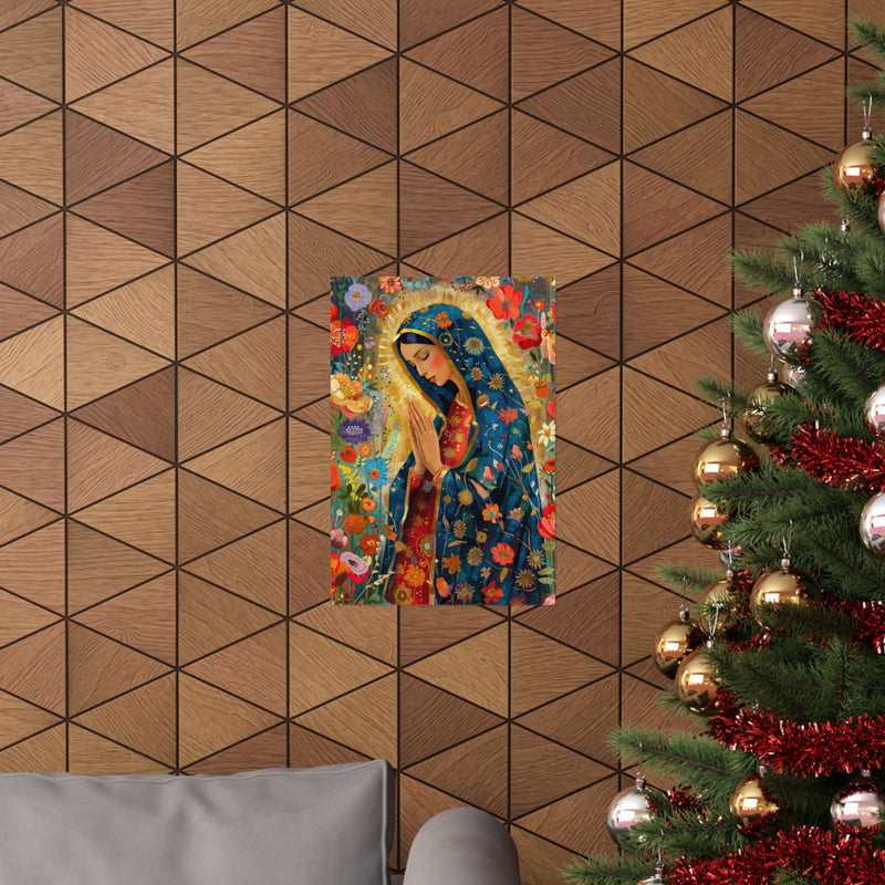 Matte Vertical Posters - Floral Mary Illustration for Spiritual Decor