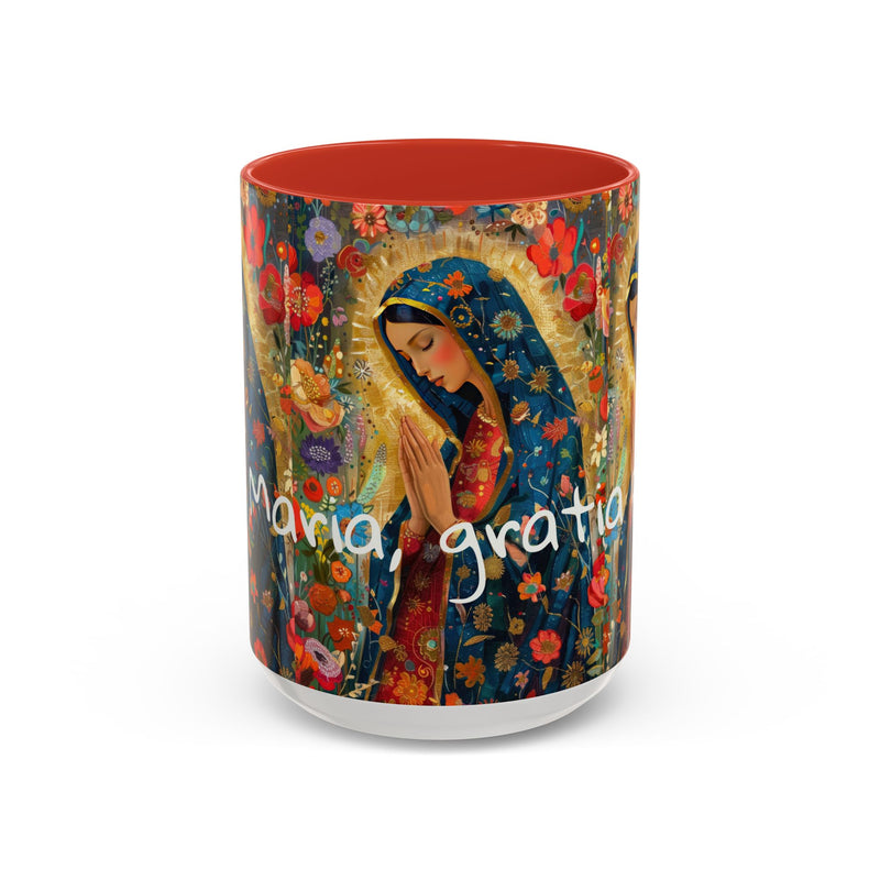 Our Lady Accent Coffee Mug – Ave Maria Gratia Plena Prayer Design (11/15oz)