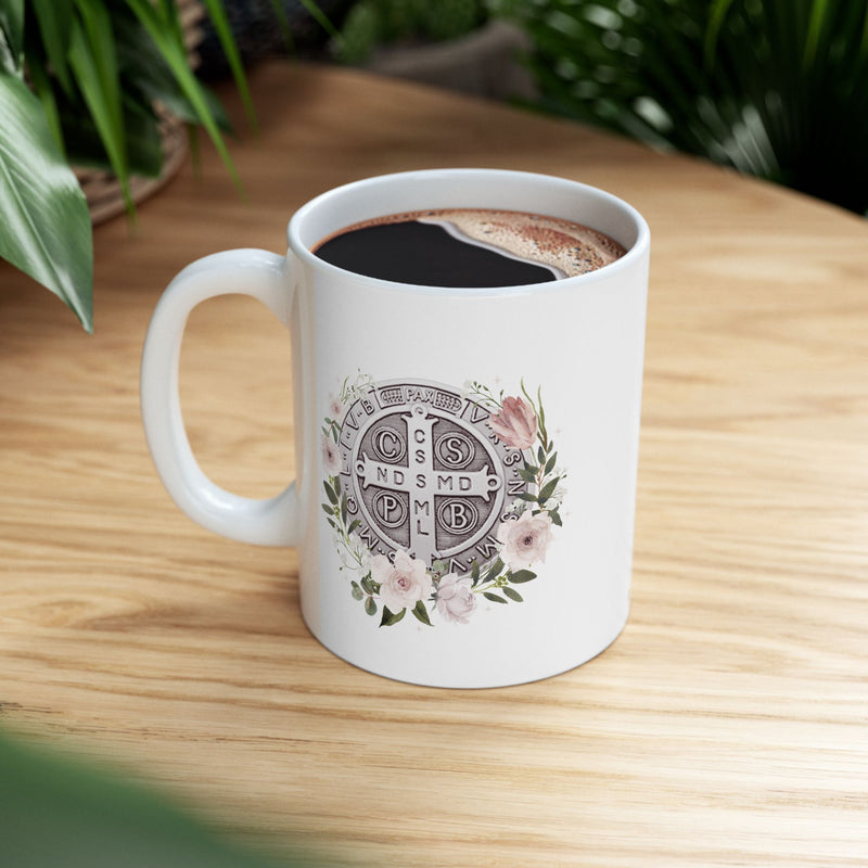 St. Benedict Medal Floral Catholic Coffee Mug