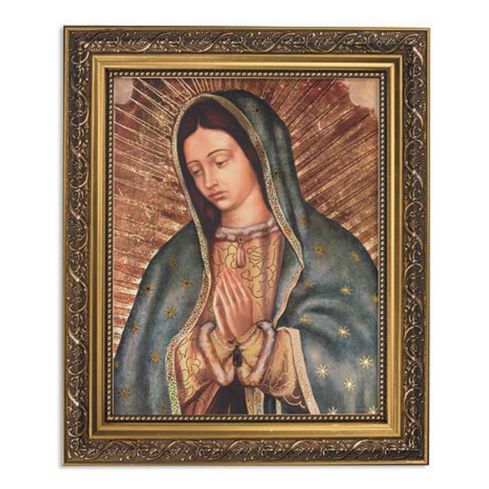 13" H Our Lady of Guadalupe in  Ornate Gold Finish Frame - Series 79